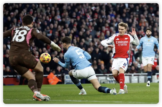 厄德高闪击哈弗茨传射 斯凯利处子球阿森纳5-1血洗曼城 