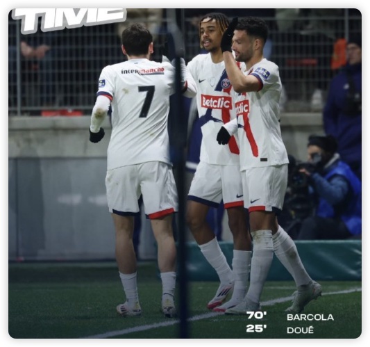 巴黎2-0勒芒进8强 杜埃破门巴尔科拉建功