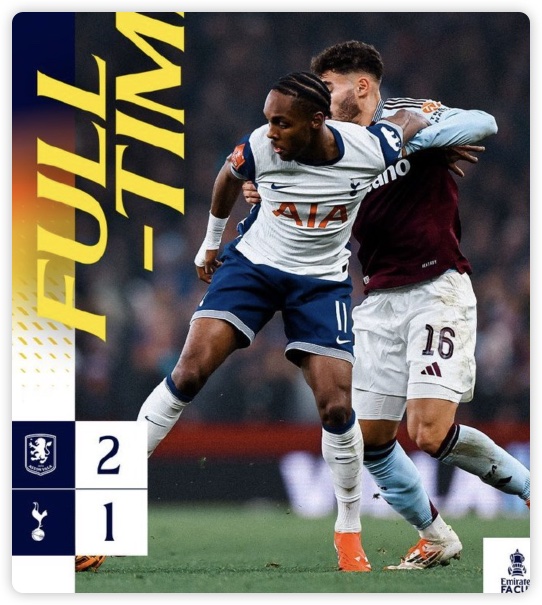 拉姆塞闪击罗杰斯传射 热刺1-2维拉止步32强