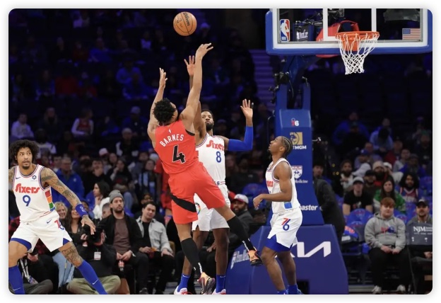 巴恩斯33+10恩比德两双 乔治马克西低迷猛龙胜76人