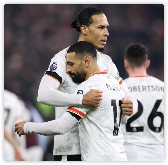 萨拉赫传射建功阿诺德破门 利物浦2-2维拉8分领跑