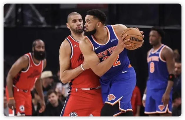 哈登27+7单挑唐斯23+10 快船末节窒息防守终结尼克斯三连斩 