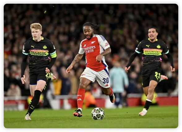 赖斯破门斯特林两助攻 阿森纳总分9-3埃因霍温晋级 