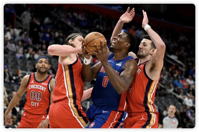 杜伦22+12麦科勒姆空砍40分 坎宁安缺阵活塞胜鹈鹕 